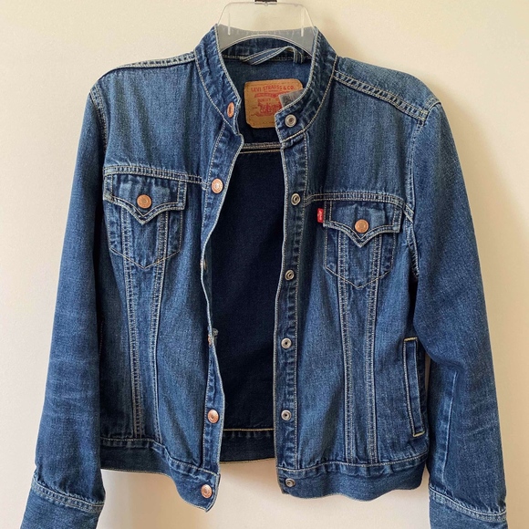 collarless jean jacket